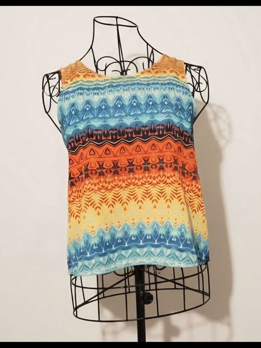 BONGO Blue Orange Yellow Patterned Tank Top